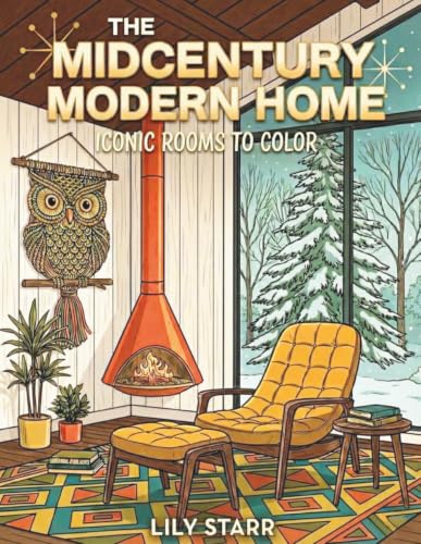 The Midcentury Modern Home: Iconic Rooms To Color: A Vintage Interior Design Coloring Book for Adults Featuring Modern Classic Spaces image 2