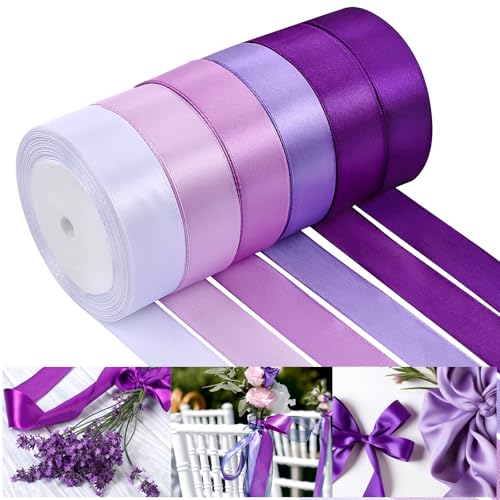 Premium 150 Yards Purple Satin Ribbon - 1 Inch Wide, Versatile Polyester Crafting Ribbon for Gift Wrapping, Weddings, Baby Showers, and Creative DIY Decor