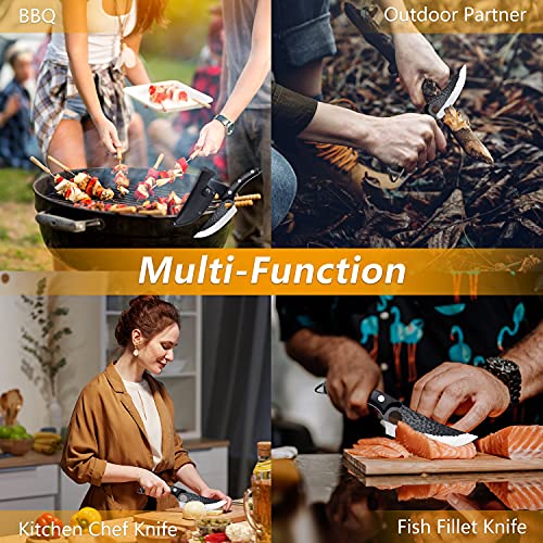 Vecelo Viking Knife With Sheath, Butcher Boning Knife Forged Boning Knife High Carbon Steel Meat Cleaver Knife Multipurpose Chef Knives For Kitchen, Bbq, Camping, Gifts For Parent, Friends #TOP4