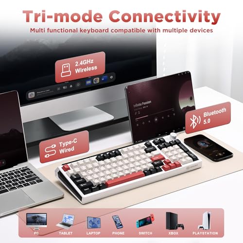 Image of K98 Wireless Mechanical Keyboard,Tri-Mode Gaming Keyboard(White&Red)