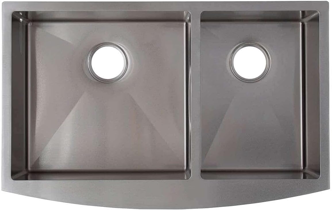 Vintage Tub & Bath Stainless Steel 33 Inch Double Bowl Apron Front Farmhouse Kitchen Sink
