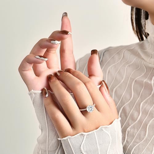 3CT Round Cut Moissanite Engagement Ring for Women D Color VVS1 Clarity in Sterling Silver, Moissanite Promise Anniversary Wedding Ring for Women, Elegant Gift Packed2