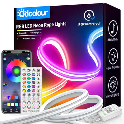 Image of 16.5ft Neon Rope RGB Lights, IP68 Waterproof Flexible Neon Lights, LED Strip Lights for Bedroom, Room Decor for Christmas, Outdoors, Pool B
