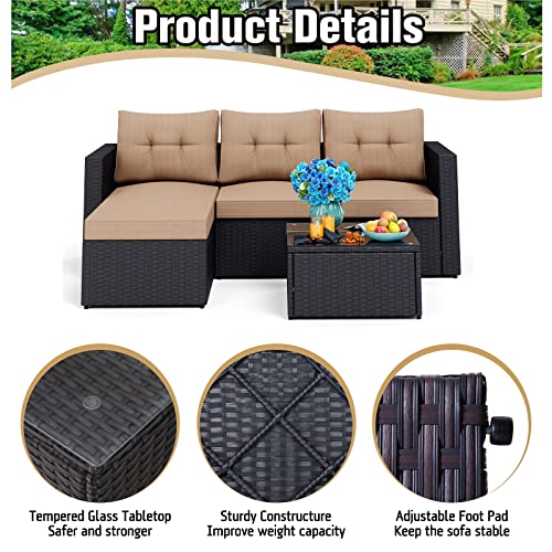 Mfstudio Outdoor Patio Furniture Sets,All-Weather Outdoor Sectional Sofa Set,Small Rattan Patio Conversation Set With Cushion&Coffee Table(Beige) #TOP3