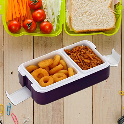 Image of Airtight 2-Compartment Lunch Box - Leak-Proof, Food-Grade Material with Modern Appearance, Compact Design, and Built-in Spoon for Convenient Meal Storage