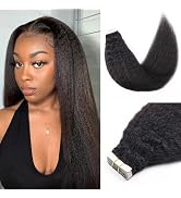 Liqusee Kinky Straight Tape In Hair Extensions Human Hair 100% Remy Hair Natural Black 20 inch 20...