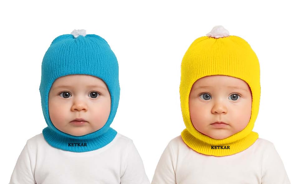 Baby Boy’s & Baby Girl’s Soft Woolen Monkey Cap Pack of 2 (Red & Yellow, 0–6 Months)