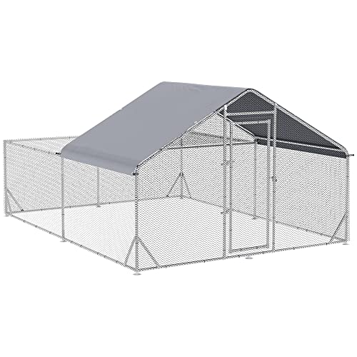 PawHut Enclos poulailler chenil volière extérieur 12 m² - Parc grillagé dim. 4L x 3l x 2H m - Espace Couvert - Acier galvanisé