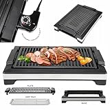 Electric Portable Smokeless Grill, 5 Levels Adjustable Temperature & Cool-touch Handles, 1600W BBQ Griddle, Middle Size, Non-Stick Cooking...