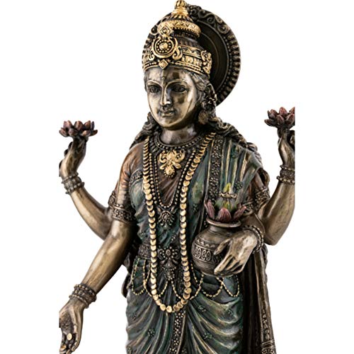 Top Collection Lakshmi Statue On Lotus Platform - Goddess Of Wealth, Prosperity, Wisdom And Fortune Sculpture In Premium Cold Cast Bronze- 10.25-Inch Collectible Hindu Figurine (Cold Cast Bronze) #TOP4