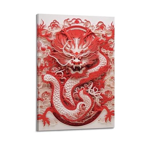 Dragon chinois rouge tableau retro GEAD insufflez l'energie du totem dans votre maison