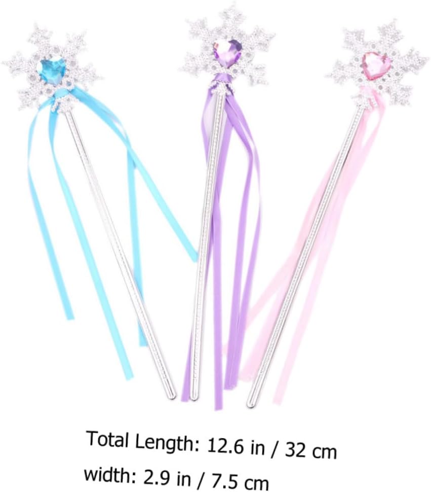 6pcs Snowflake Fairy Wands for Ribbons Material Role Play for Birthday Party Dress Up Halloween Cosplay Stage Performance