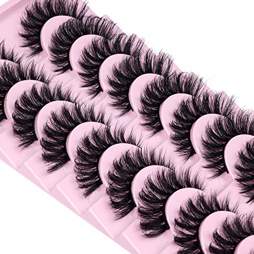 wiwoseo Eyelashes Mink Fluffy Lashes Natural Fluffy Styles Faux Mink Lashes Cat Eyes Wispy Fluffy D Curly Lashes 18MM Fake Eyelashes Dramatic 10 Pairs
