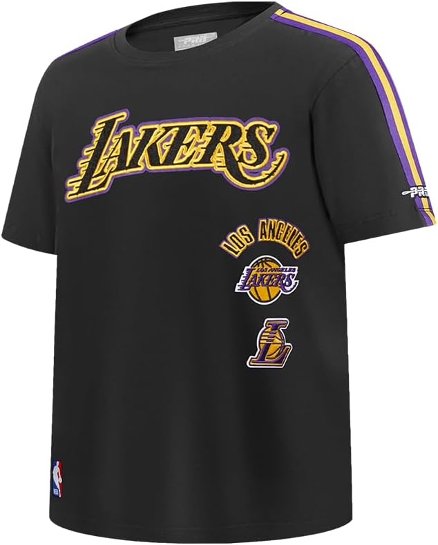 Pro Standard Big Boys NBA Los Angeles Lakers Retro Classics Short Sleeve Taping Tee Black/Purple L - Image 2