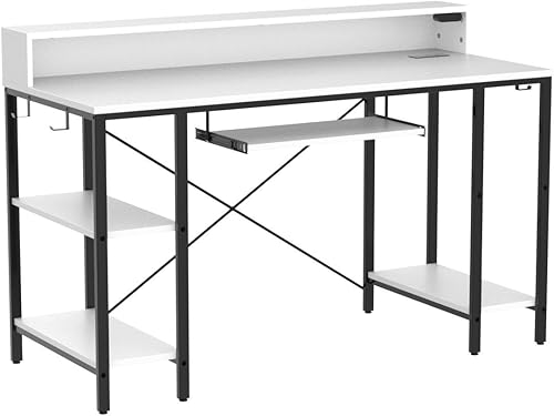 Miniatura 4 de Rolanstar Escritorio para computadora de 55 pulgadas con luces LED y tomas de corriente, escritorio con estantes de almacenamiento, escritorio de