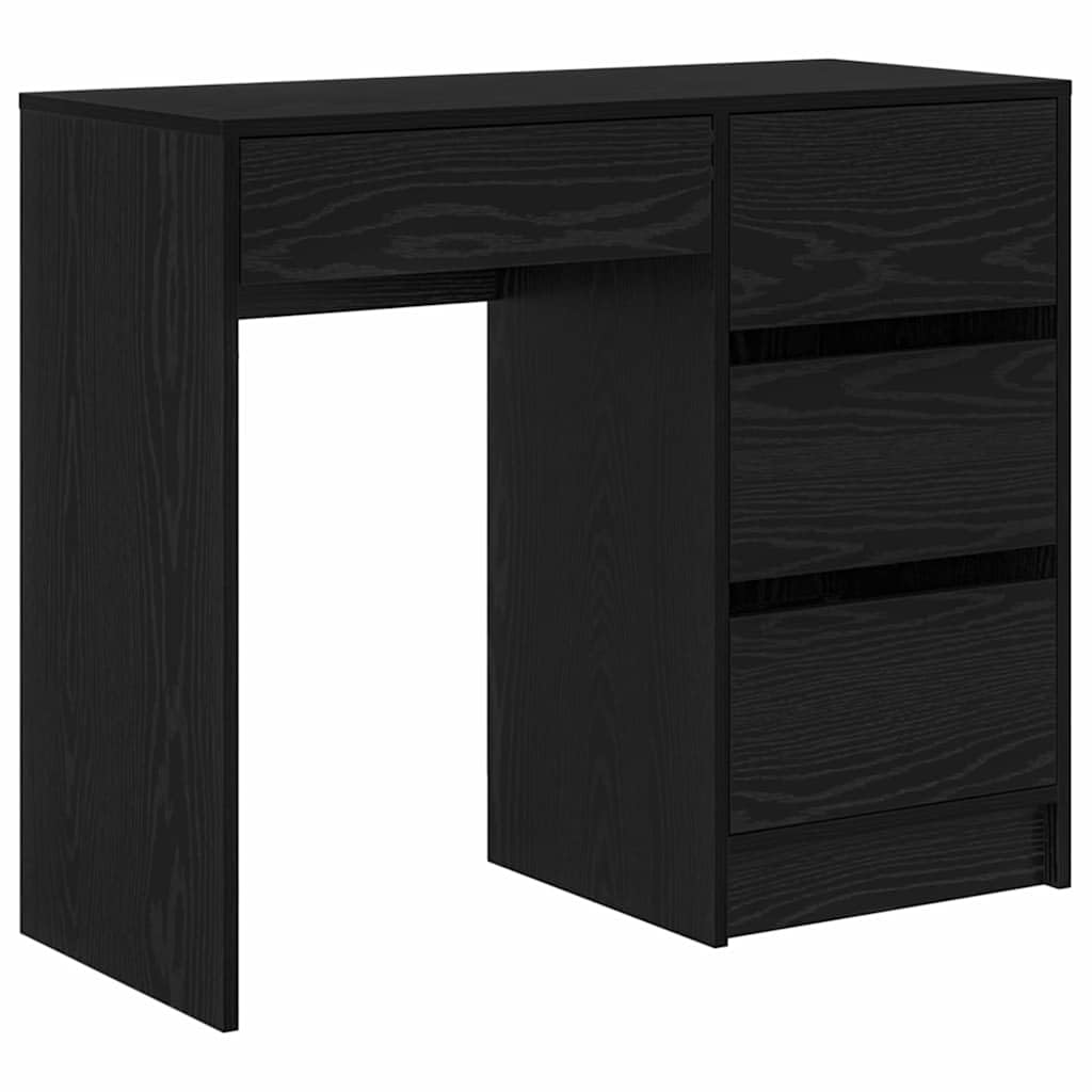Scrivania con scaffale, colore nero, effetto rovere, 90 x 37,5 x 75 cm, moderna scrivania per computer per ufficio, robusto materiale in legno con spazio di archiviazione