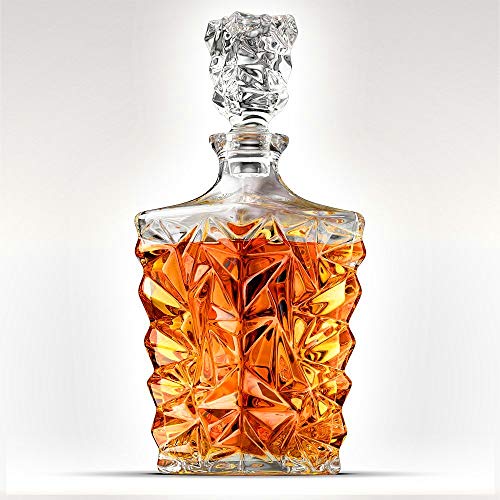 Image of PrimeWorld European Diamond Crystal Clear Glass Decanter 1 Pcs - Perfect For Whiskey, Scotch, Wine, Vodka, Tequila, Rum Etc (850 milliliter)