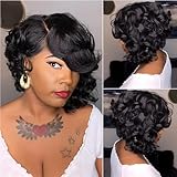 Naseily Short Black Bob Wig Wavy Curly Bob Hairstyles Synthetic Bob Wigs For Black Women Natural Short Hair Wig (NAS-9516)