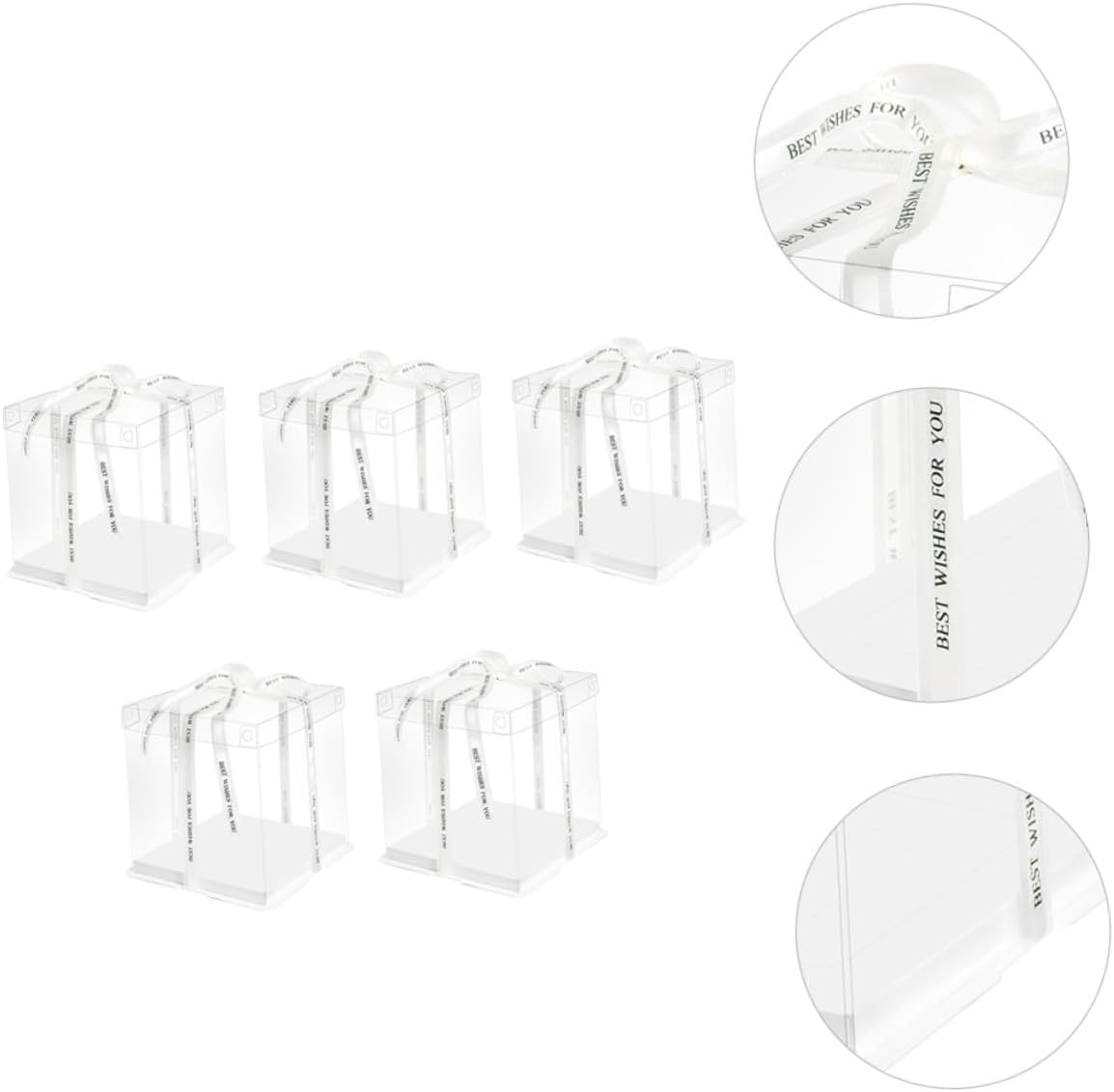 ARTIBETTER 5pcs 8-inch Cake Box with Lid Food-grade Plastic Cake Carrier for Birthday Storage and Safe Transport Portable Dessert Packaging Container with Ribbon