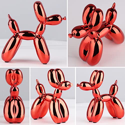 Suruim Shiny Electroplating Balloon Dog Statue Collectible Figurines Art Sculpture Animals Figurine Resin Crafts Living Room Desktop Home Decor Ornament Decorations Modern (Red,3.9 * 3.9 * 1.6In) #TOP6