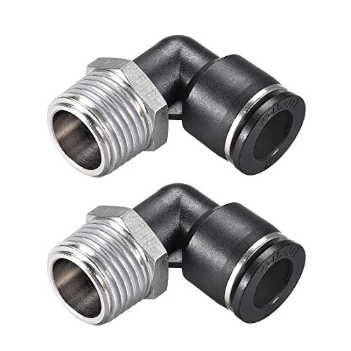 uxcell Push To Connect Tube Fitting Male Elbow 12mm Tube OD X G1/2 Thread Pneumatic Air Push Fit Lock Fitting 2pcs