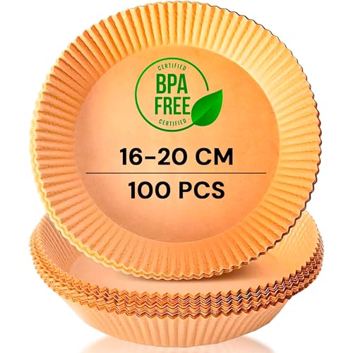 edihome, Backpapier für Heißluftfritteuse, fur Air Fryer, 100 Stück, 16-20 cm, BPA Free, Zubehör Heissluftfritteuse, Einweg, für Backofen, 5 bis 8 Liter (Rund, 16-20 cm)