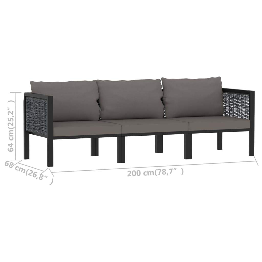 vidaXL Divano a 3 Posti con Cuscini Divanetto Imbottito da Esterni Salottino per Patio Mobili da Giardino Arredo per Esterni Antracite in Polyrattan