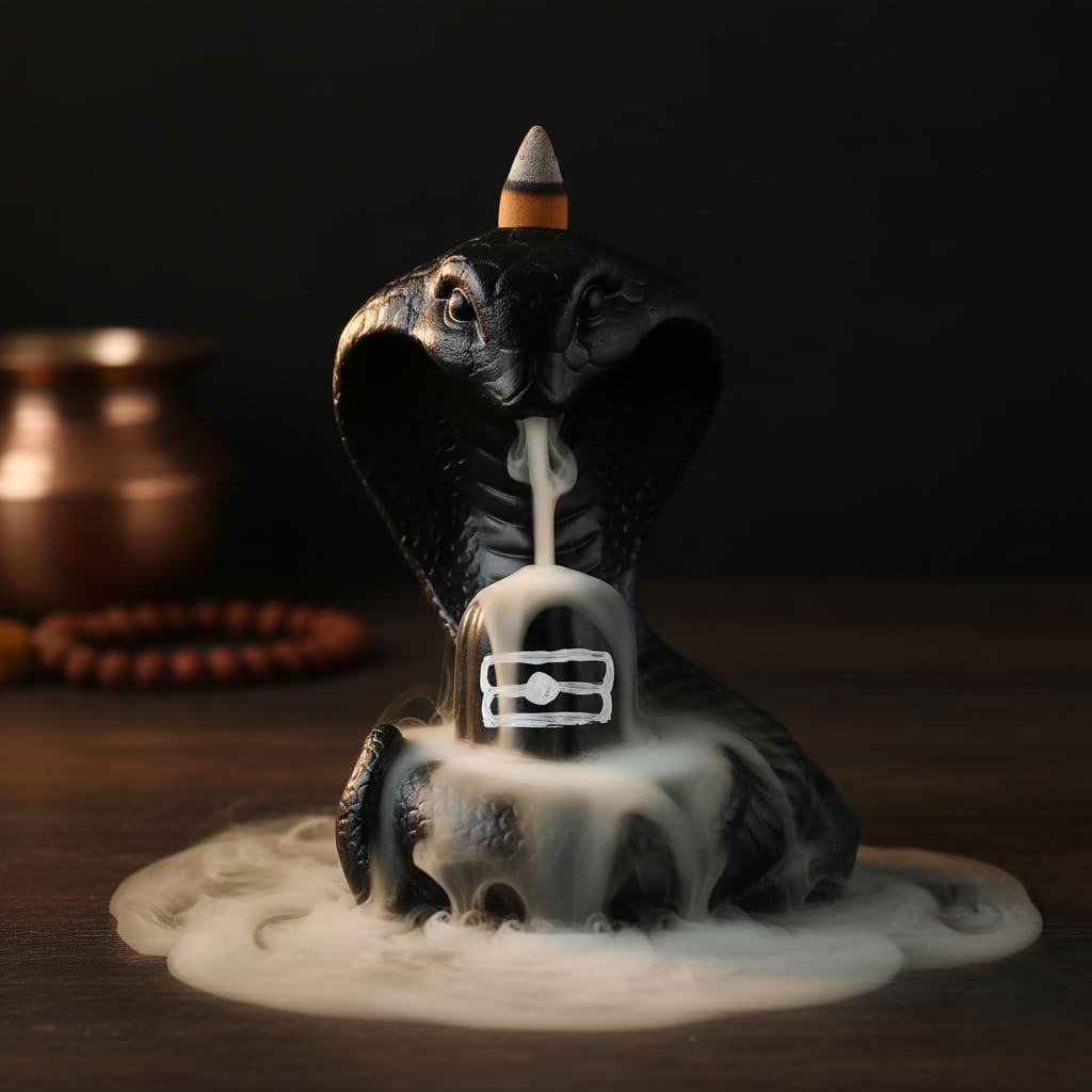 Naag/Snake with Shivling Smoke Backflow Burner|Incense Holder Decorative Showpiece with 30 Free Smoke Fountain Backflow Scented Cone