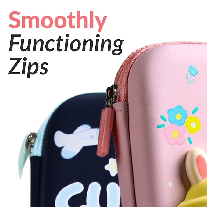 Image of Ethylene Vinyl Acetate (Eva) 3D Rabbit Pencil Box With Cute Rabbit Squishy For Boys For Girls And Kids For School 3D Embossed Pencil Zipper Pouch Storage Box Pencil Case (Purple)