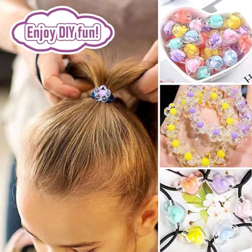 Image of SANNIDHI 174Pcs Acrylic Beads For Jewellery Making Kit, Macaron Color Crystal Beads For Bracelet Making, Double Layer Star Heart Flower Round Cute Aesthetic Beads For Diy Hair Ties, Multicolour