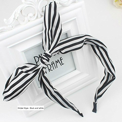 AKOAK Fashion Stripes Style Bowknot Headbands Butterfly Bow Knot Adjustable Hair Hoop Rabbit Ears Headband for Women Girls Teens (Black and white stripes,1pc)