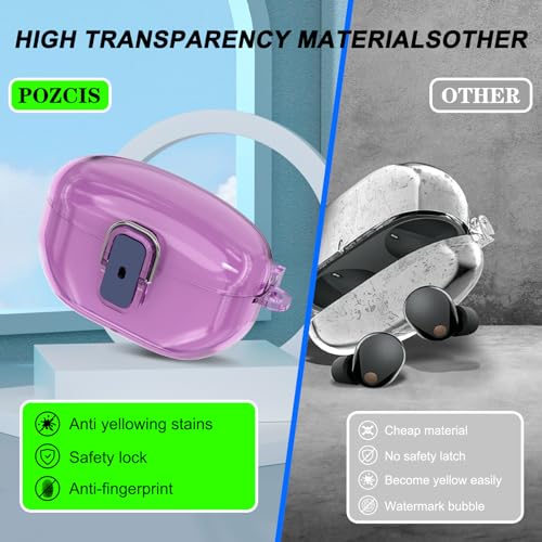Image of for Sony WF-1000XM5 Case Cover, Clear Soft TPU Protective Earbuds Case, Only Compatible with Sony WF-1000XM5, Headphones Case with Carabiner & Lanyard Accessories(Clear Purple)