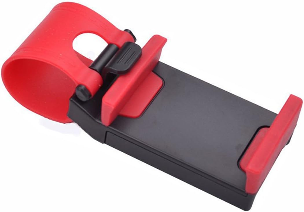 GARASANI Mobile Phone Holder Mount Clip Buckle Socket Hands Free on Car Steering Wheel for iPhone Samsung Galaxy, PDA and Smart Cellphones 2Pcs (Red)