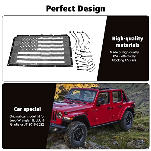 Sunshade Mesh Shade Top Front Cover Provides Roof UV Sun Protection for Jeep Wrangler JL JLU & Gladiator JT 2018-2024(US Flag) by RT-TCZ - Used condition - Image 4