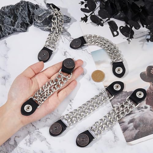 SUPERFINDINGS 5Pcs Leather Waistcoat Extension Chain Motorcycle Vest Extenders Alloy Biker Vest Extenders With Flat Round 17cm Double Black Chain Extender3