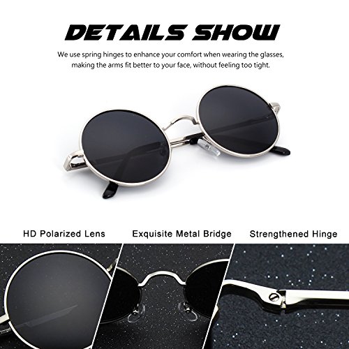 Image of CGID Retro Round Polarized Sunglasses Mens Womens Circle Metal Hippie Shades UV400 Protection E01