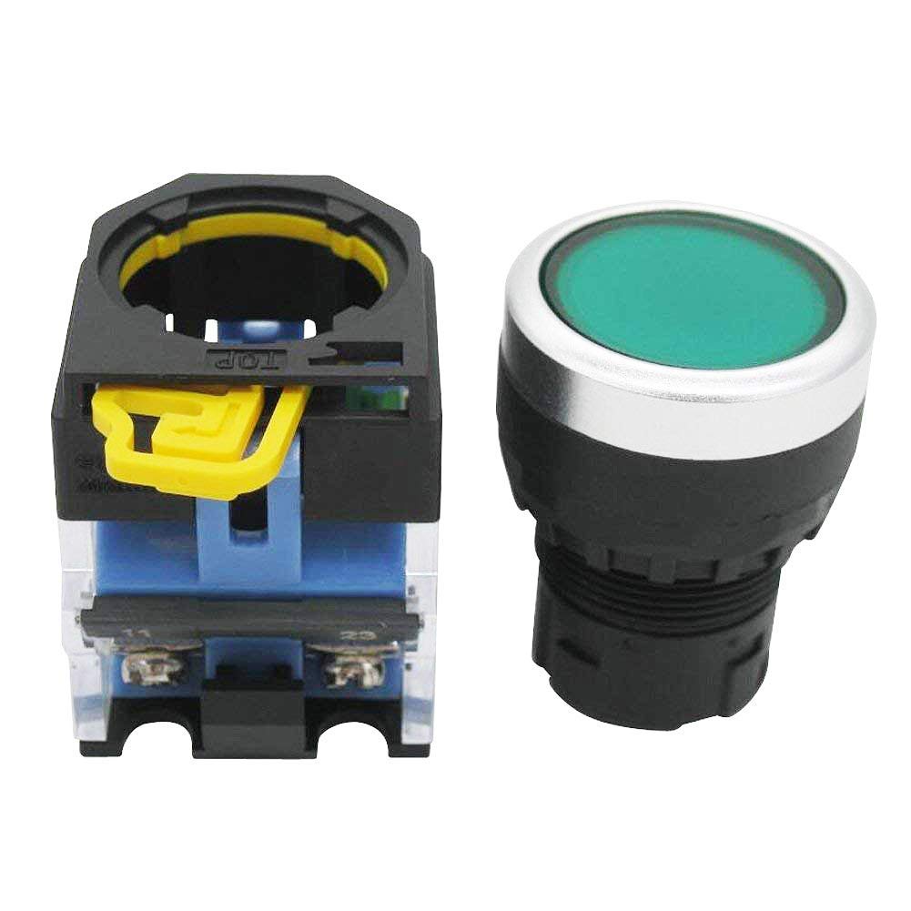 Taiss Interruptor de emergencia, botón verde, seta roja, interruptor de presión de bloqueo, 440 V, 10 A, 1NO 1NC, caja HZ-11ZS-G