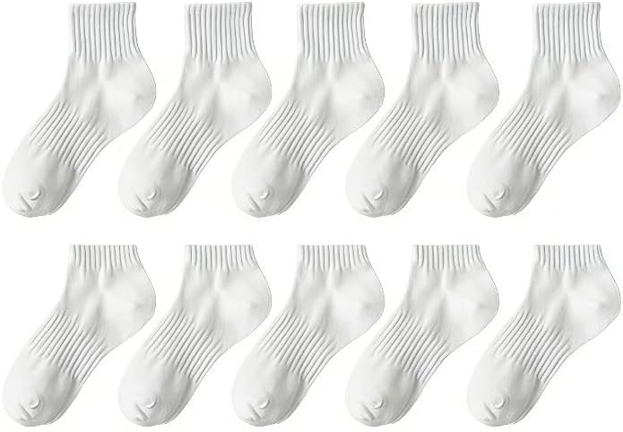 5 pairs of sports white socks, sweat-absorbent and breathable, suitable for both daily use and outdoor activities.