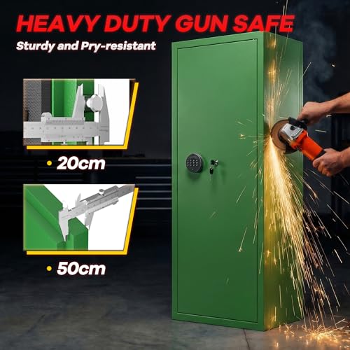Image of Bonusall 12-15 Gun Safe for Rifles, Large Rifle Safe for 9 Rifles & 4 Pistols with Digital Keypad, Anti-Pry Steel Cabinet, Adjustable Shelves & Dual Alarm for Home-Green