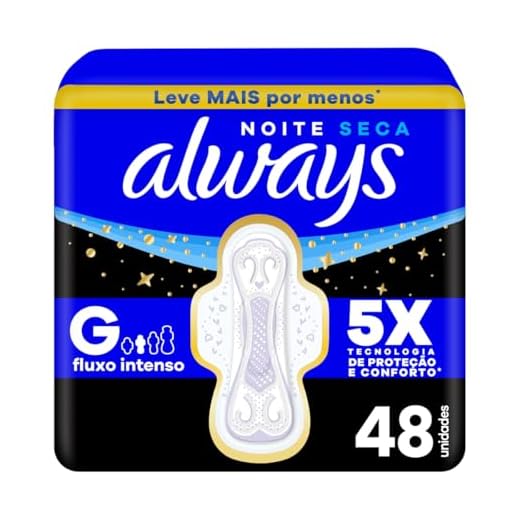 Absorvente Noturno Always Noites Tranquilas Cobertura Seca com Abas Leve 48 Pague 40, Always