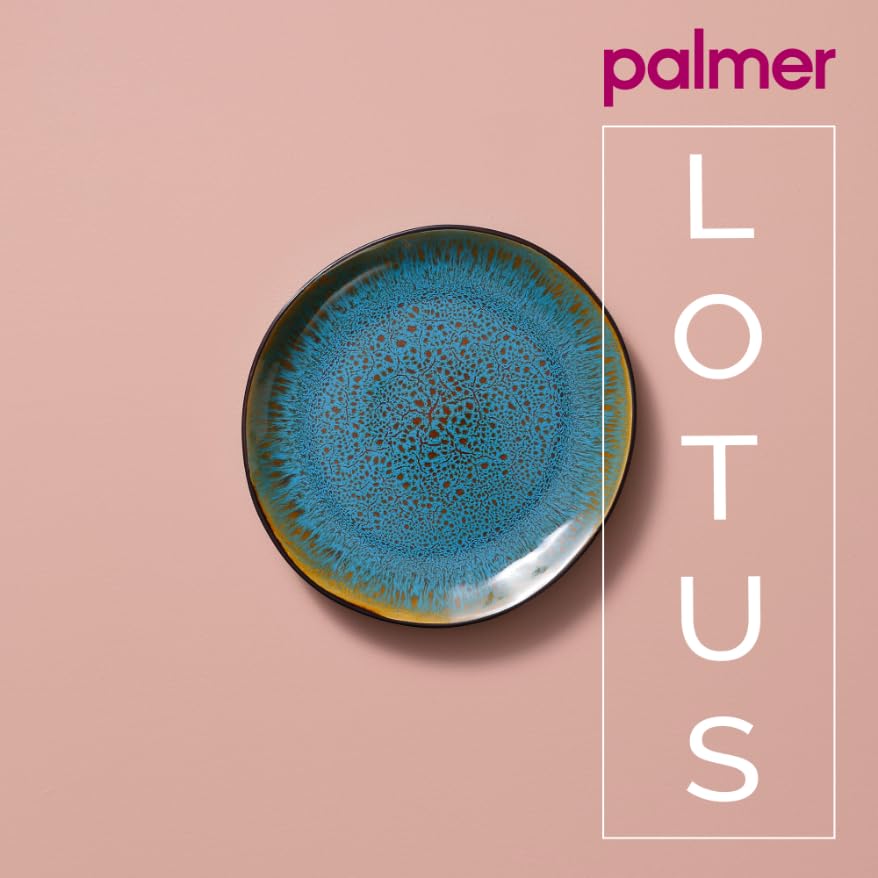palmer Lotus Teller flach - 2er-Set, Steinzeug - Ø 20,5 cm - Türkis teilglasiert, organische Form - für FrühStück, Brotzeit oder als Kuchenteller - stapelbar, spülmaschinenfest