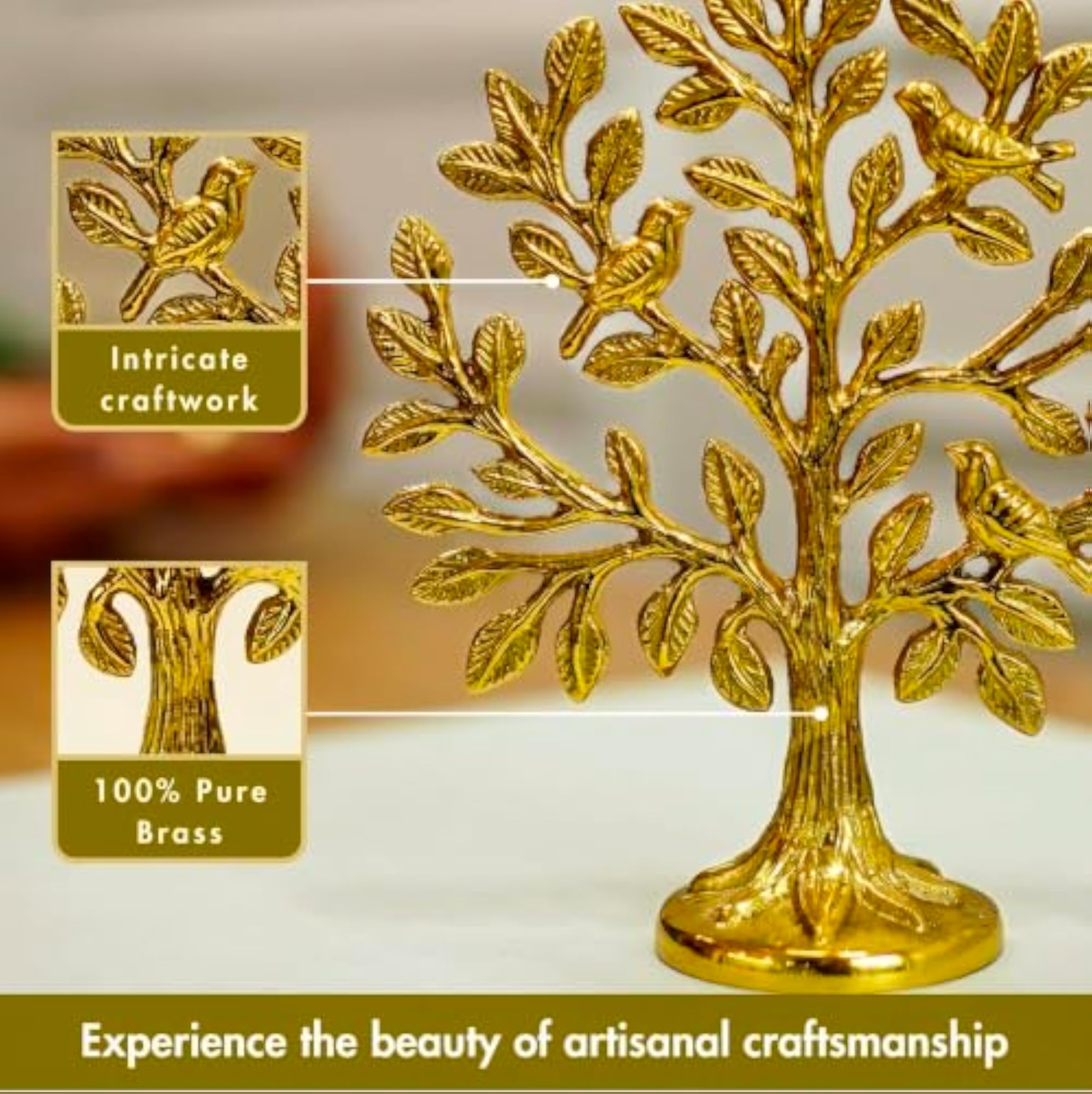 Pure Brass Kalpvriksh Tree with Birds, Table Decor