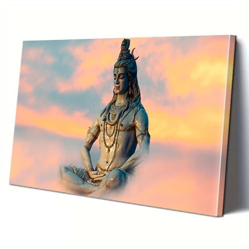Lord Shiva Canvas Wall Art for Living Room Hinduism Art Religion Picture Artwork Home Decorations Indian Wall Painting Framed Gallery-Wrapped Stretched Ready to Hang16x24in/40x60cm