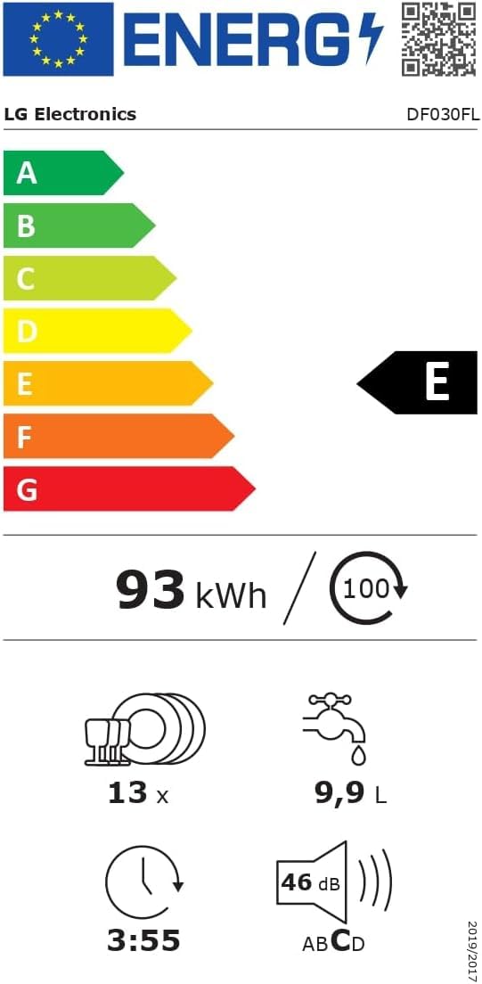 LG DF030FL Lavastoviglie Libera Installazione 60 cm, Classe E, 13 coperti, 8 programmi, Cestelli Regolabili, Comandi Esterni, Grigia