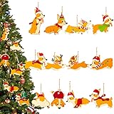 Haooryx 37PCS Corgis Dog Tree Ornaments Puppy Wooden Hanging Slices Tags Cute Doggy Decorative Wood