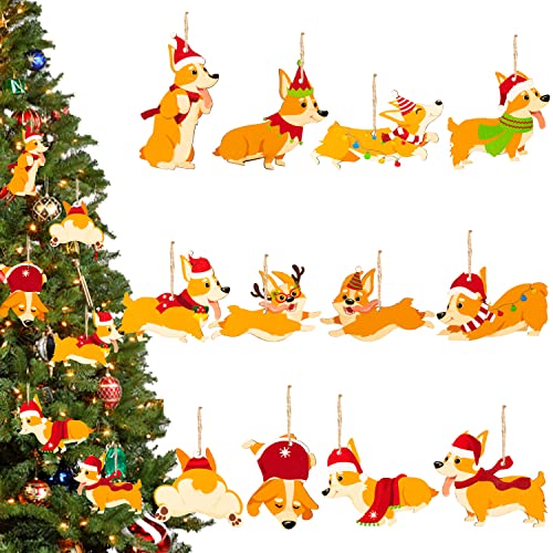 Haooryx 37Pcs Corgis Dog Tree Ornaments Puppy Wooden Hanging Slices Tags Cute Doggy Decorative Wood Pendants Personalized Dog Ornament For Valentine Tree Holiday Party Home Wood Decorations Supply #TOP23