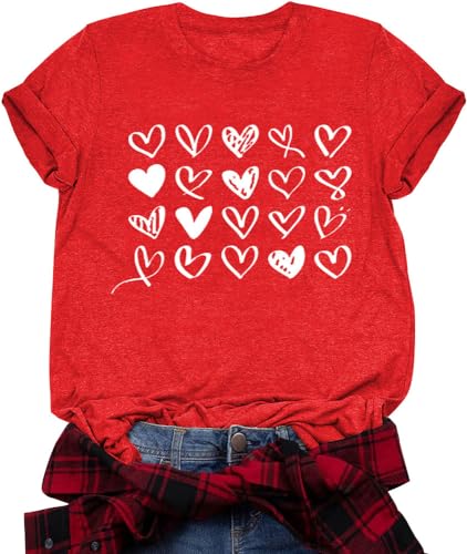 Image of Valentines Shirts for Women Valentine Love Heart Printed Graphic Tshirt Cute Girls Casual Top