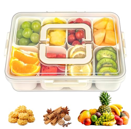 Snack Box à 8 Compartiments,Assiette de Snacks Plateaux à Collations Bol à Collation avec Couvercle Poignée Assiette à Collation Portable pour Candy Vegan Cookies Nuts Dessert (30*22*7cm)
