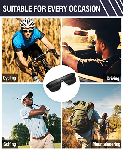 Image of DUCO Square Polarized Sunglasses for Men Women Large Flat Top Shield Sun Glasses UV400 Protection Carbon Fiber Shades DC8230