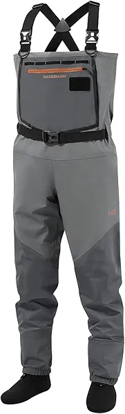 BASSDASH Flex Men’s Nylon Breathable Chest Waders Waterproof Fly Fishing Stocking Foot for Hunting Lightweight